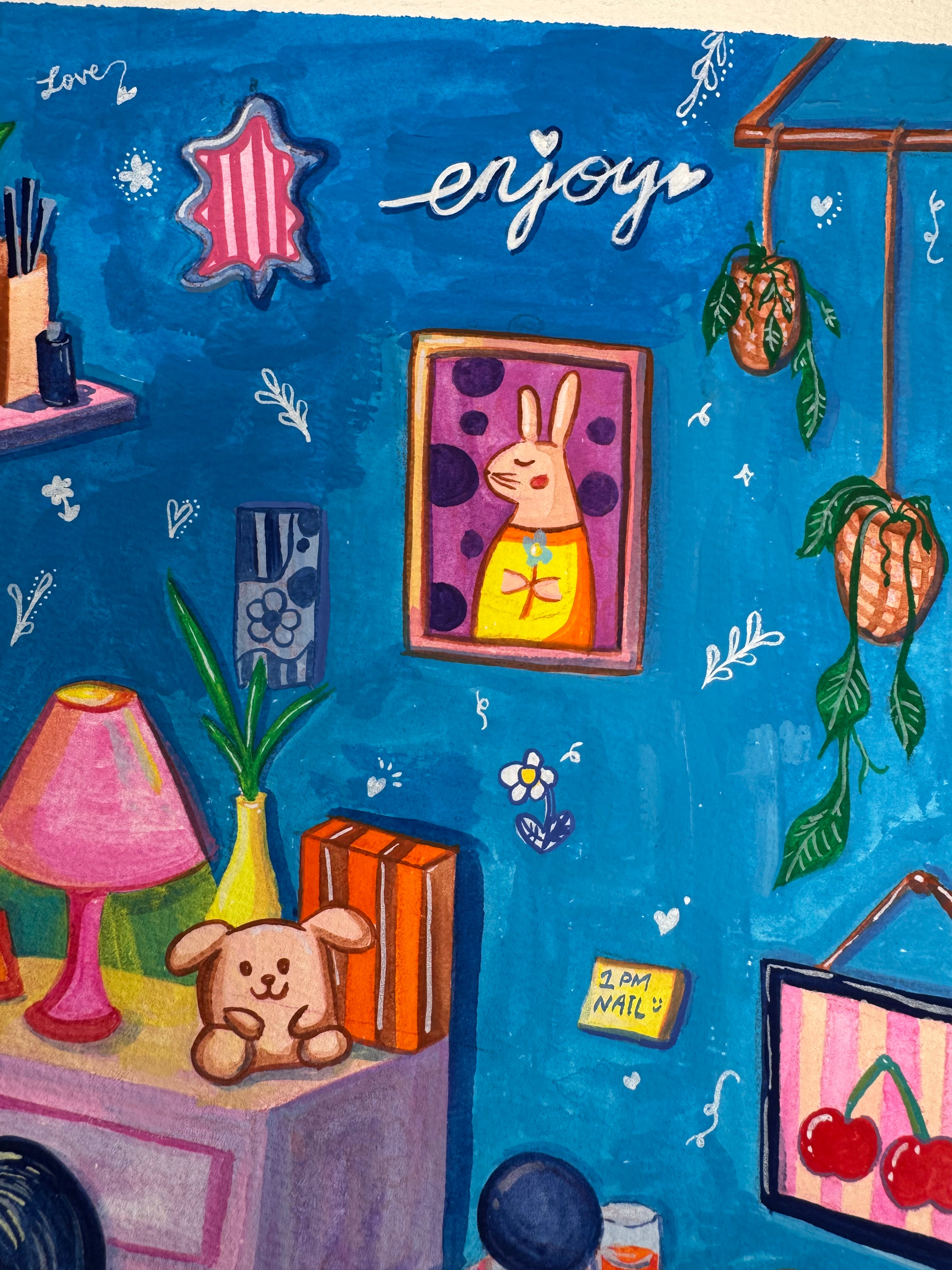 Midnight Reading – Acrylic Gouache Illustration