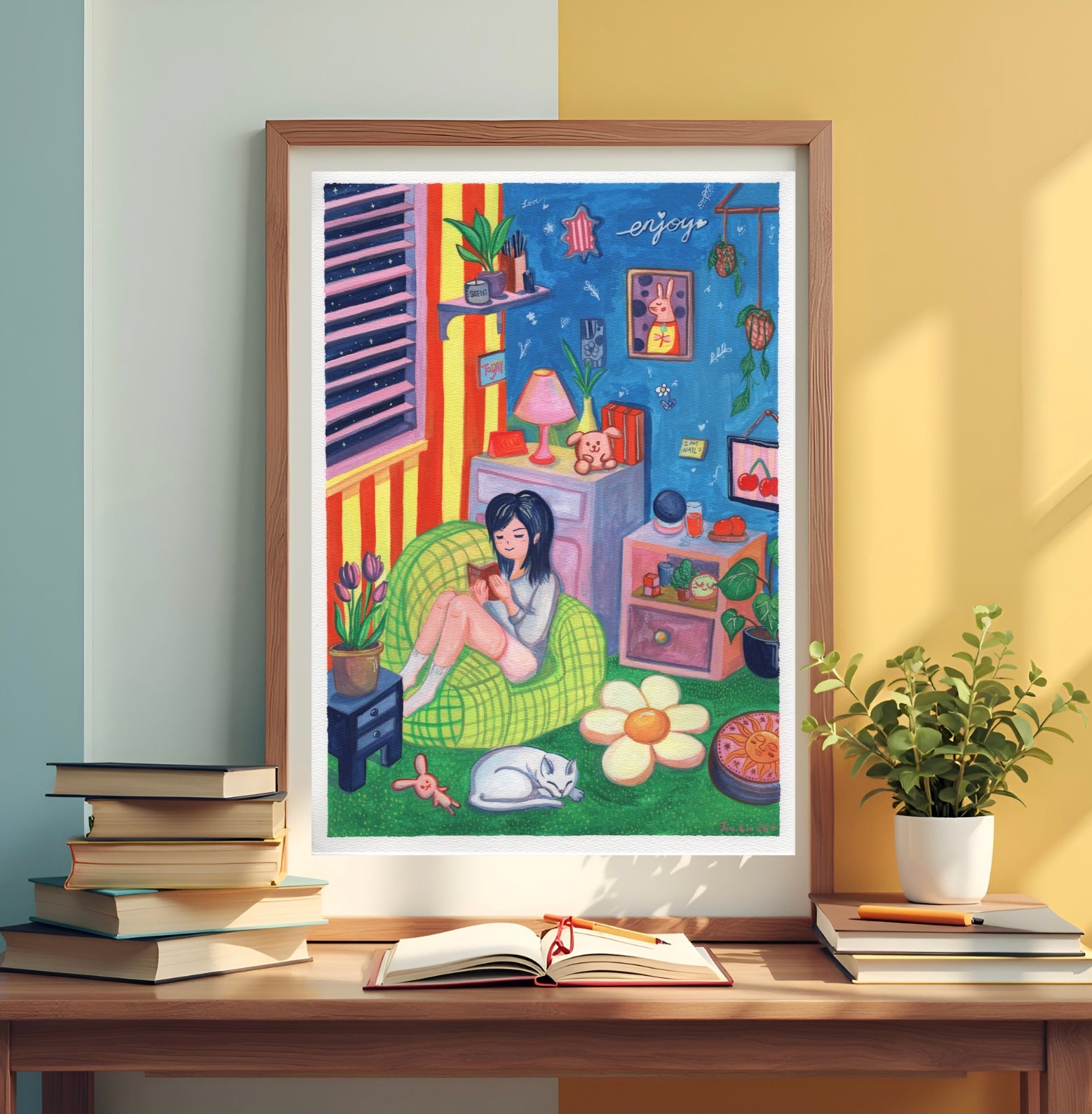Midnight Reading – Acrylic Gouache Illustration