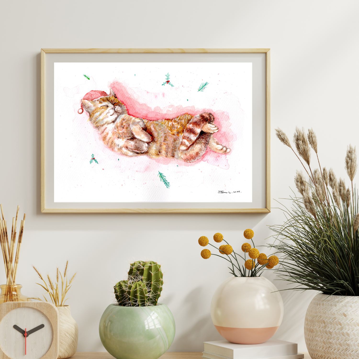 Christmas Catnap - Watercolour Painting