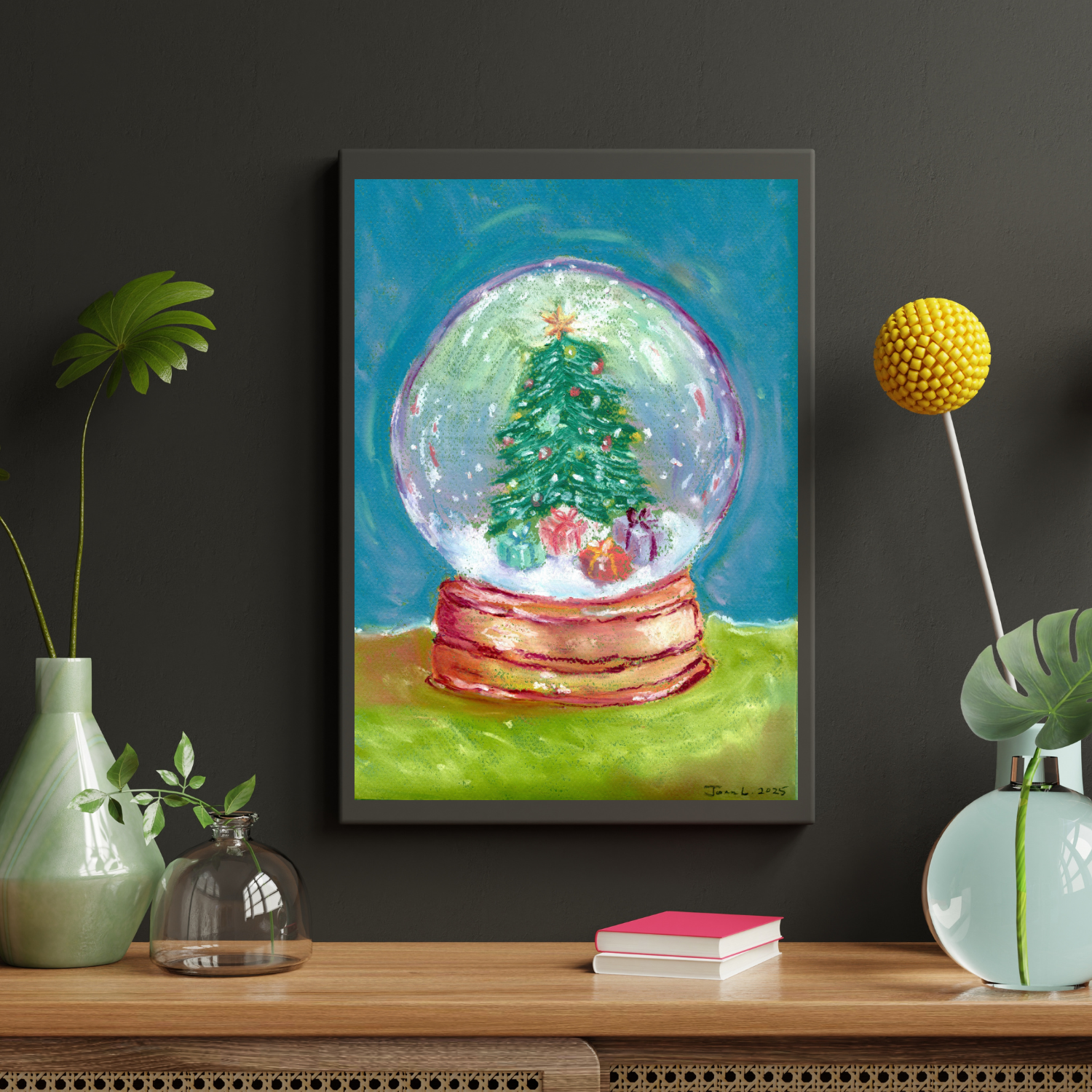 Jingle in a Globe - Oil Pastel Painting