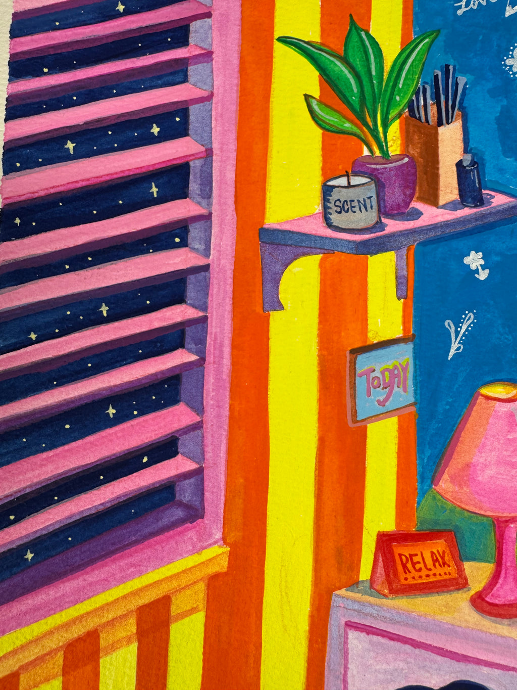 Midnight Reading – Acrylic Gouache Illustration