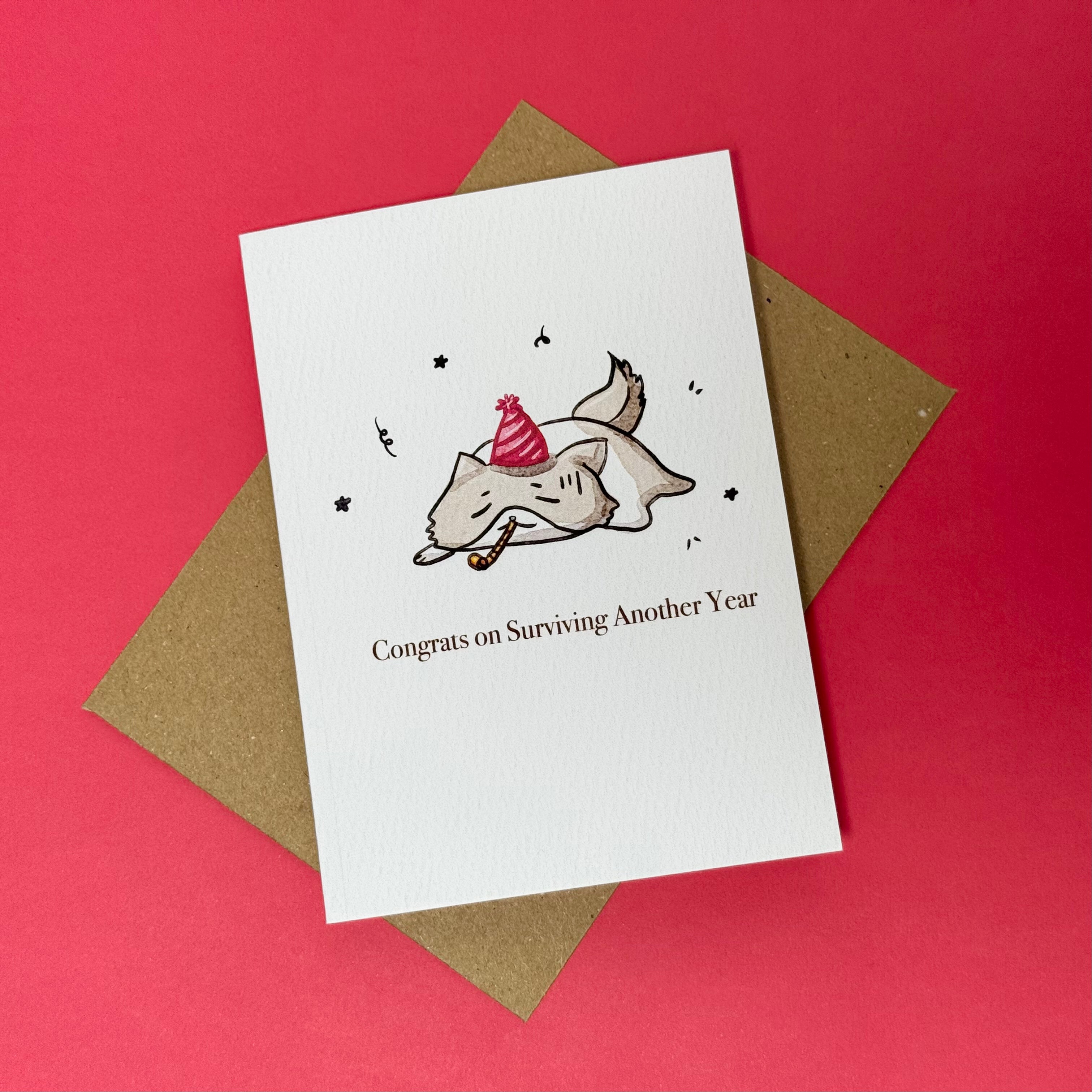 Tired Cat - "Congrats on Surviving Another Year"