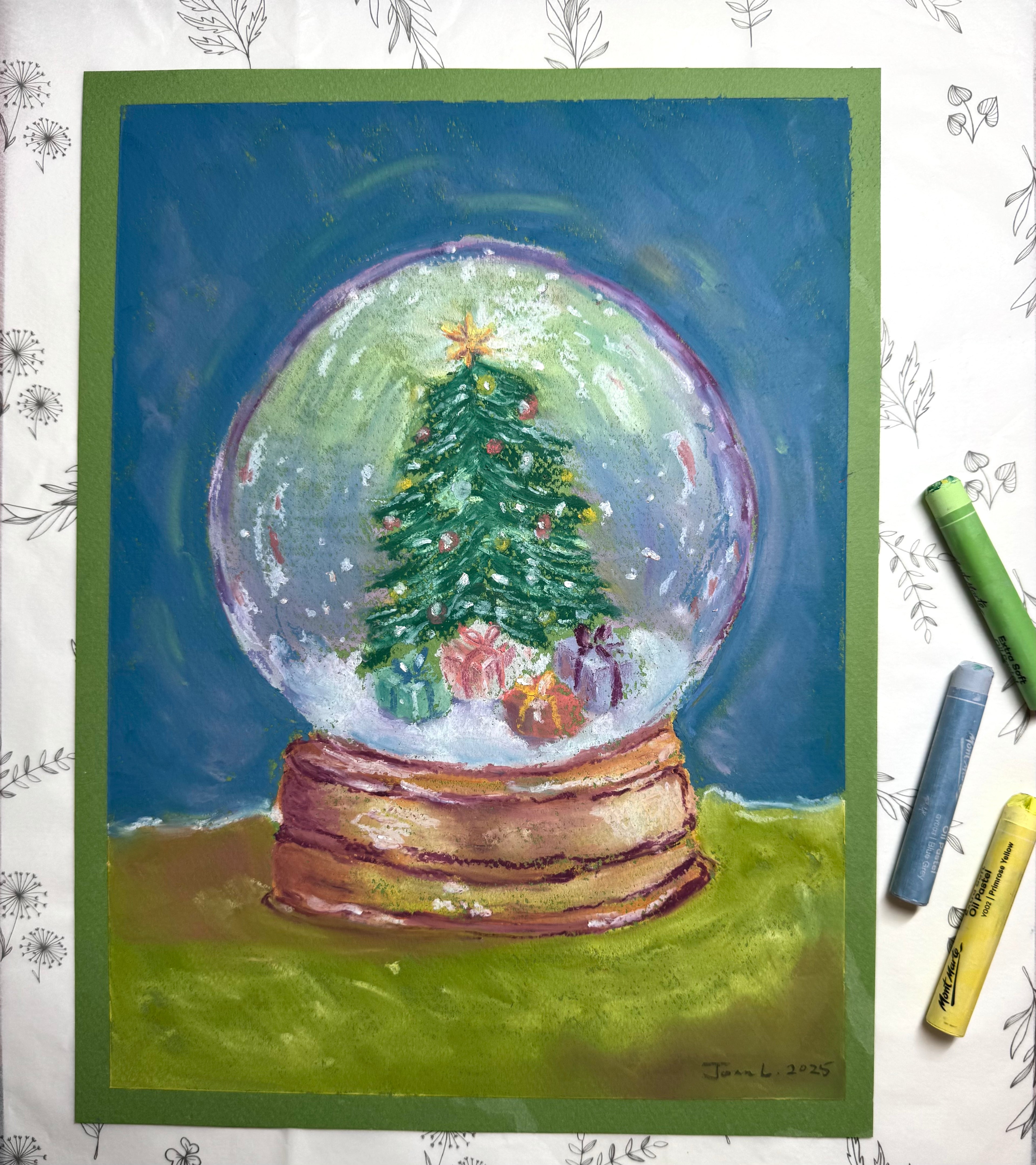 Jingle in a Globe - A4 Oil Pastel Original Painting