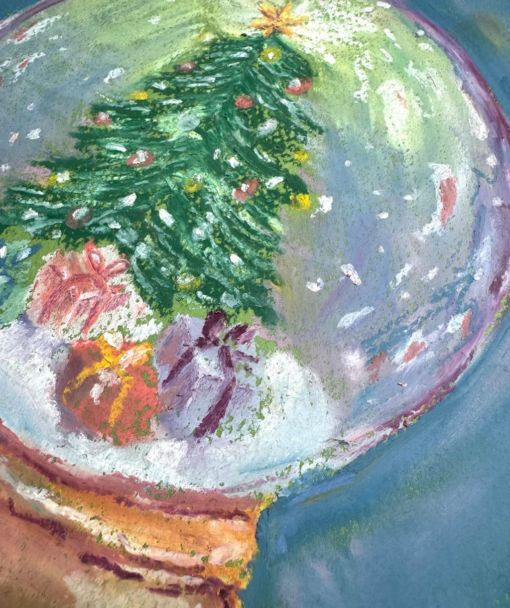 Jingle in a Globe - A4 Oil Pastel Original Painting