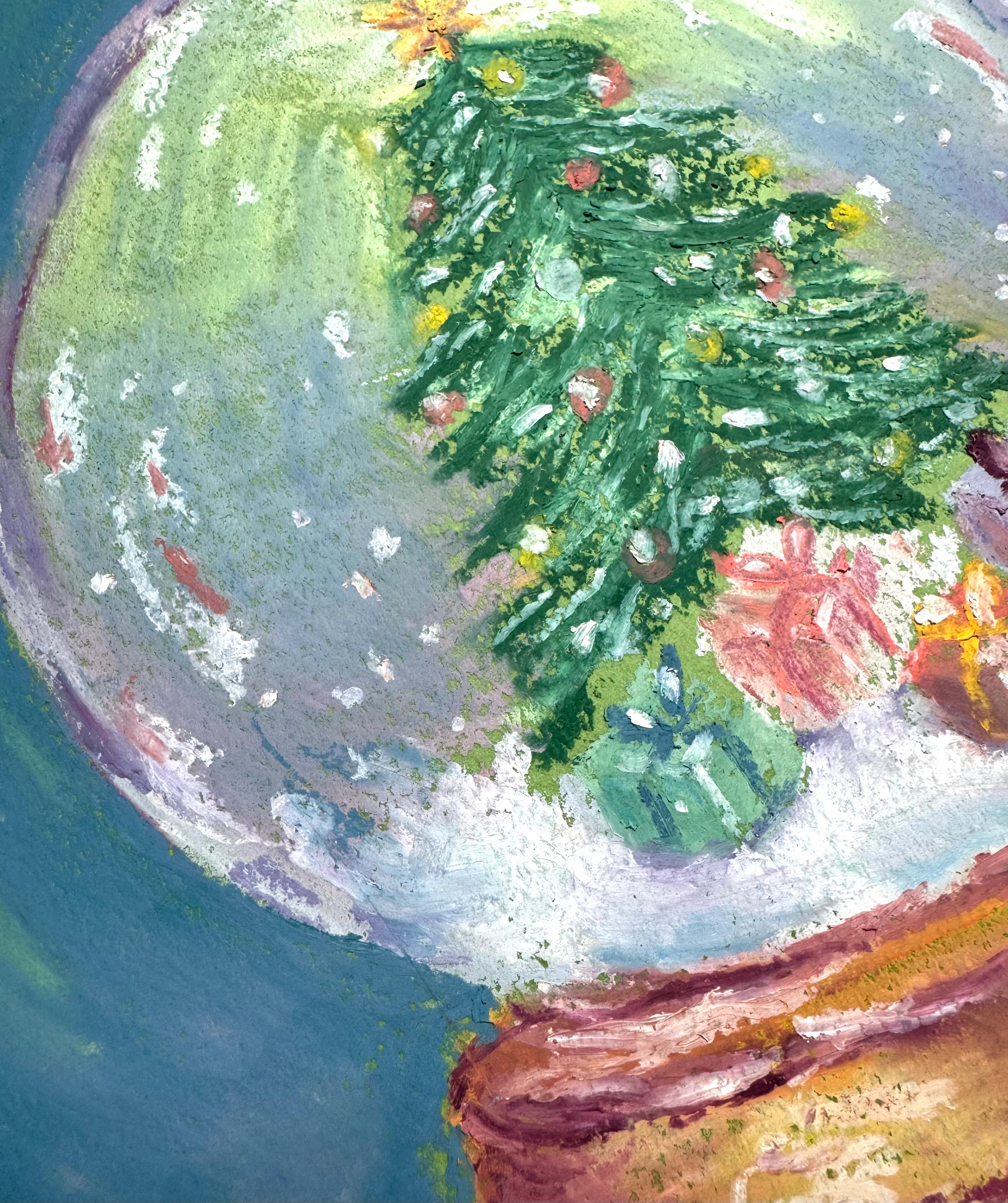 Jingle in a Globe - A4 Oil Pastel Original Painting
