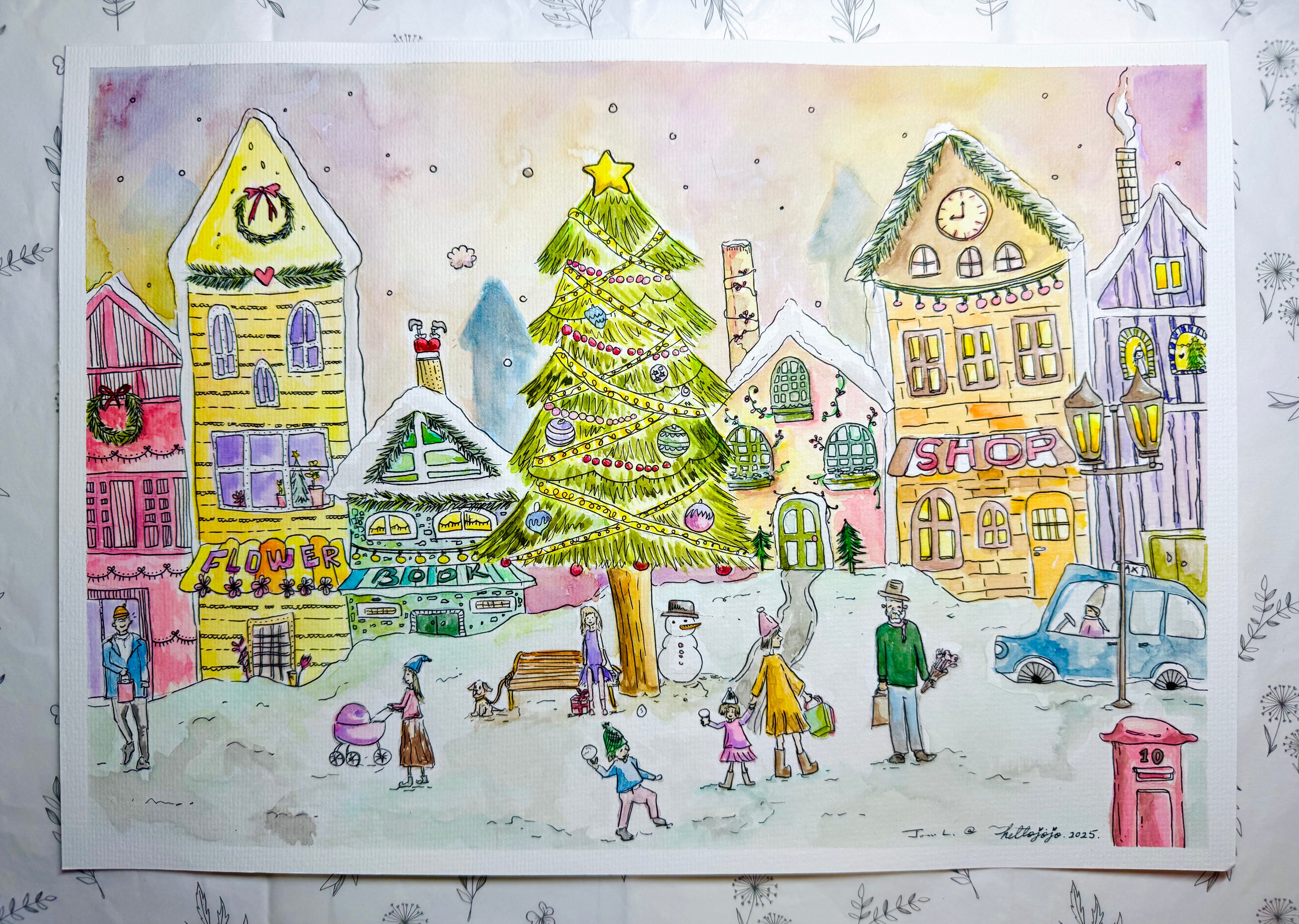 Twinkle Town - A3 Watercolour with Ink Original Painting