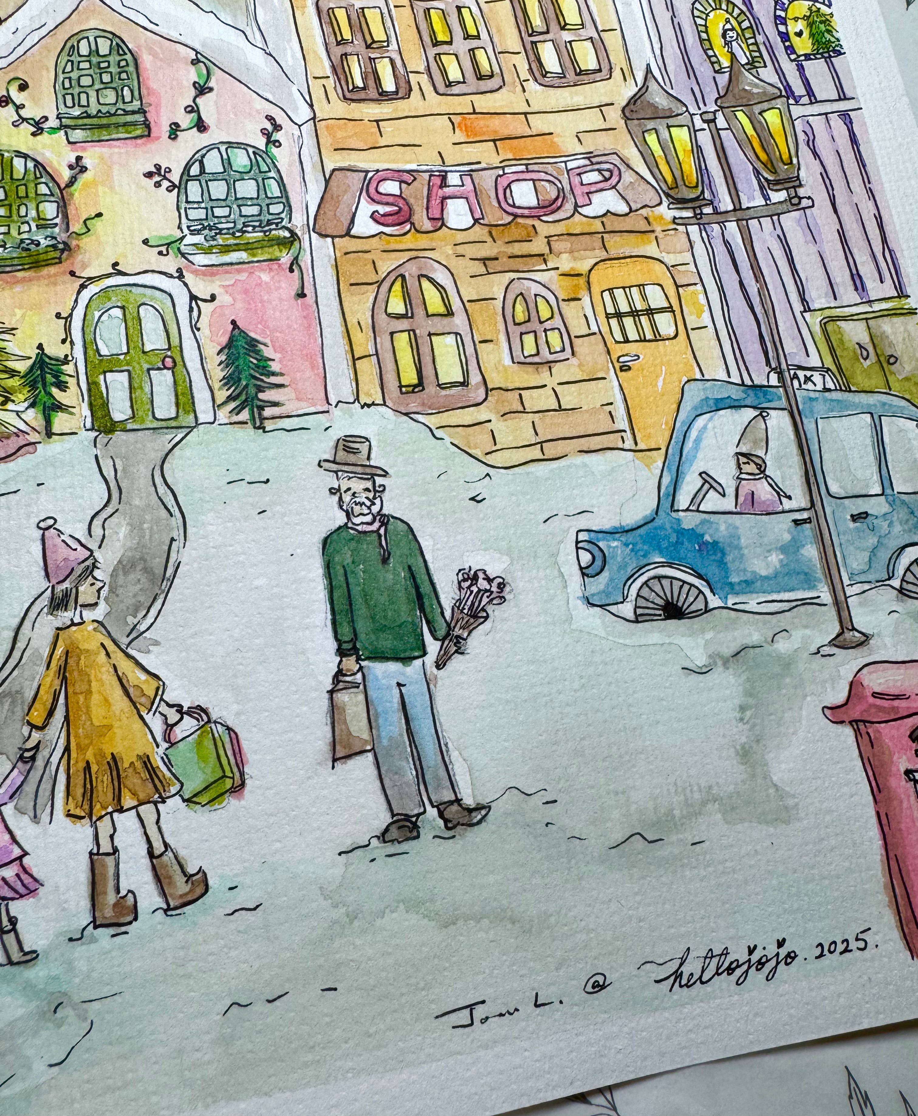 Twinkle Town - A3 Watercolour with Ink Original Painting
