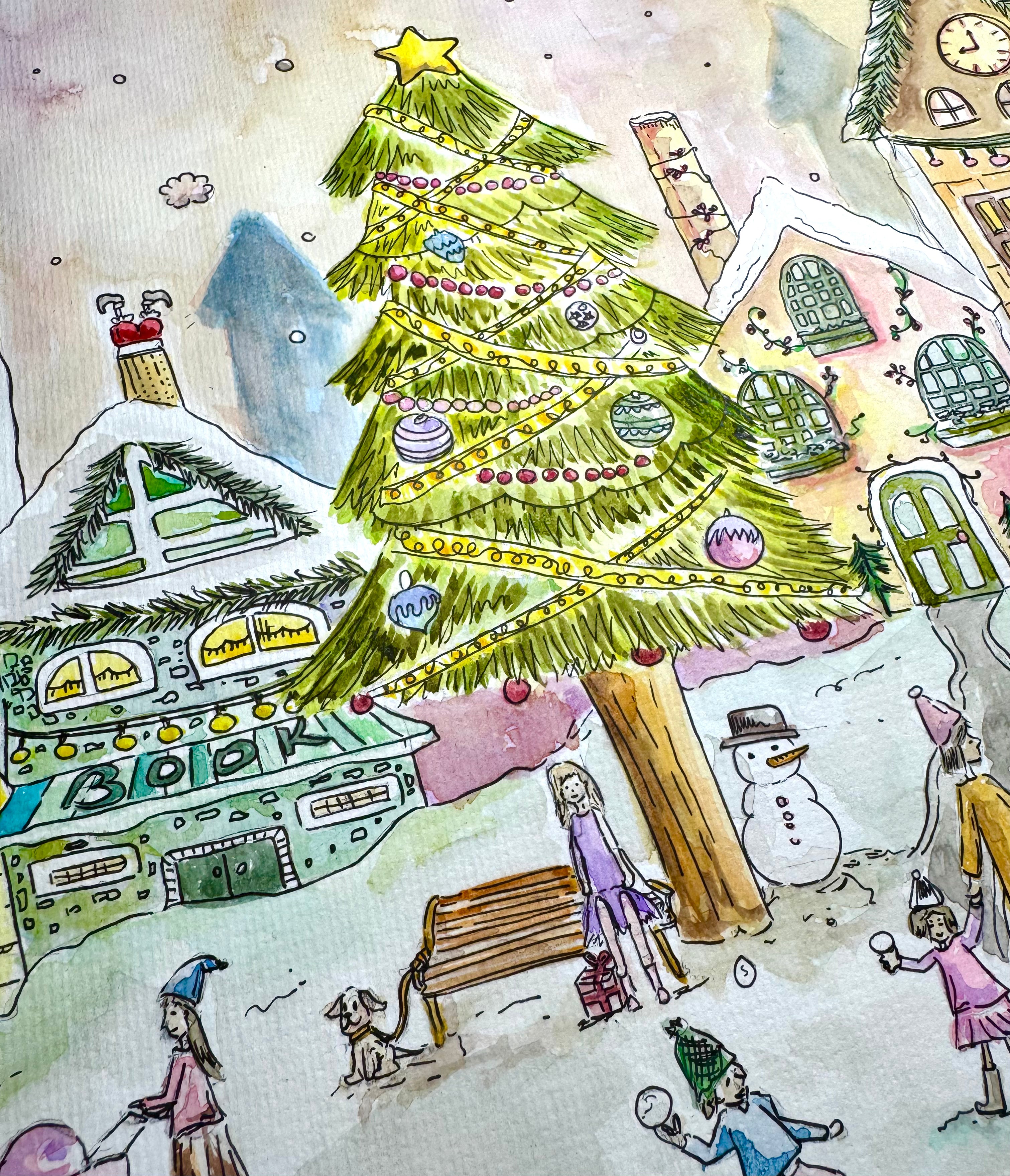 Twinkle Town - A3 Watercolour with Ink Original Painting