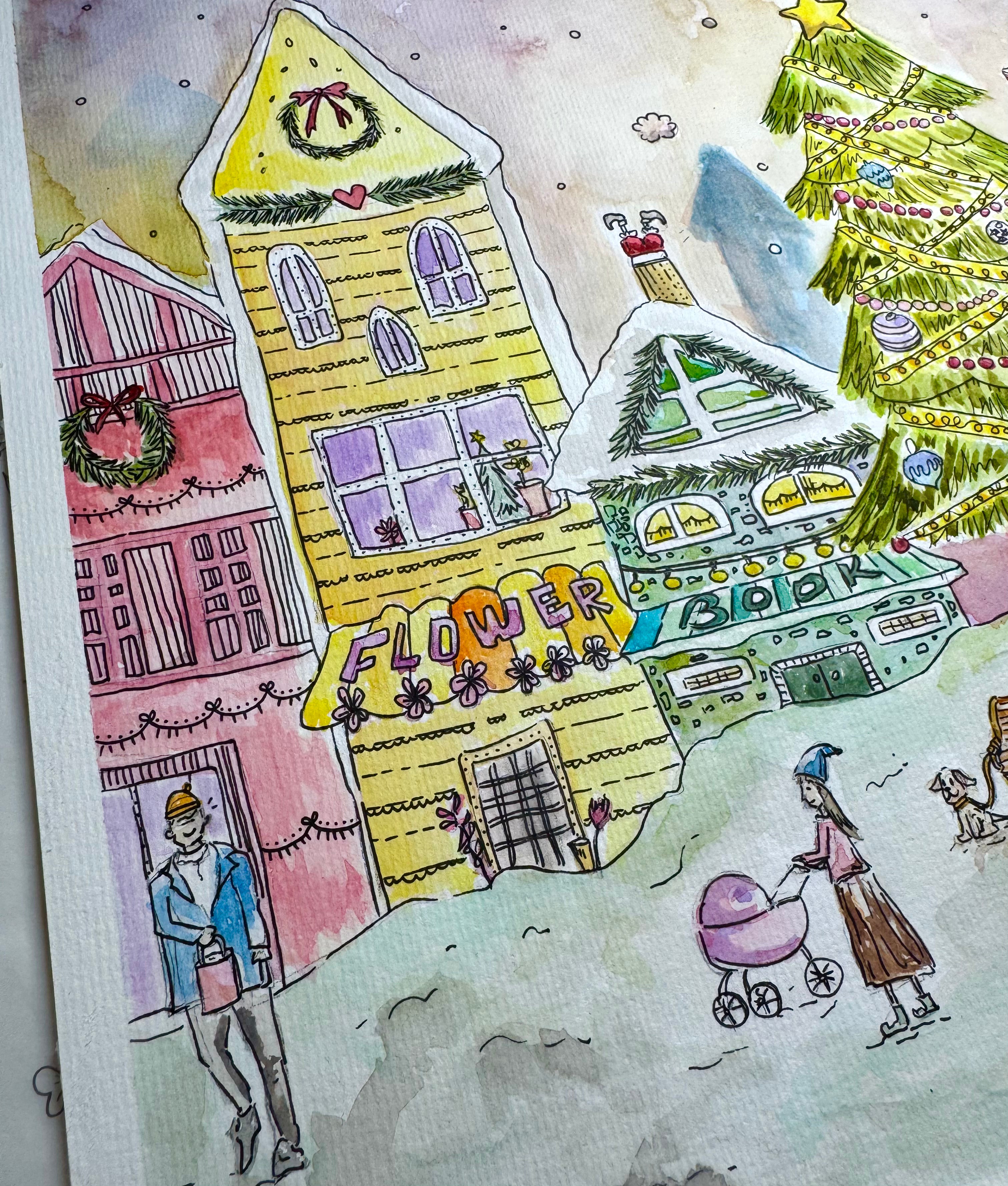 Twinkle Town - A3 Watercolour with Ink Original Painting
