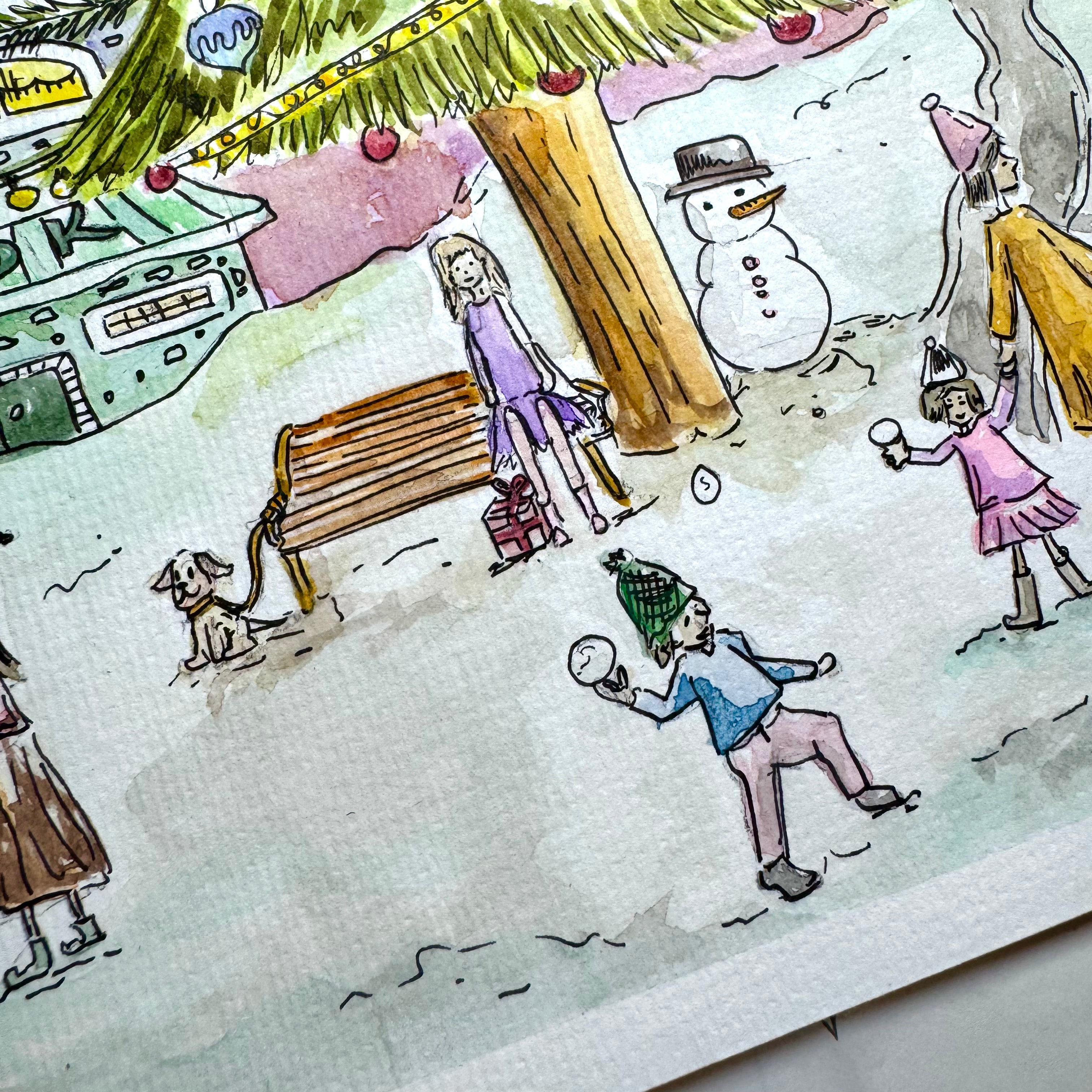 Twinkle Town - A3 Watercolour with Ink Original Painting