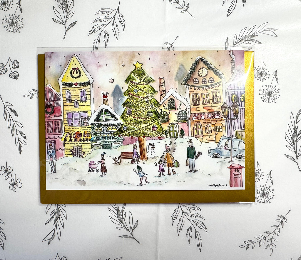 Twinkle Town – A6 Christmas Card with Golden Envelope