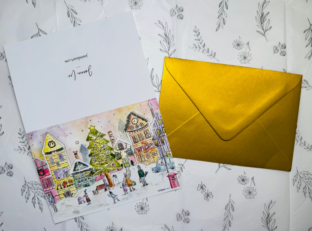 Twinkle Town – A6 Christmas Card with Golden Envelope